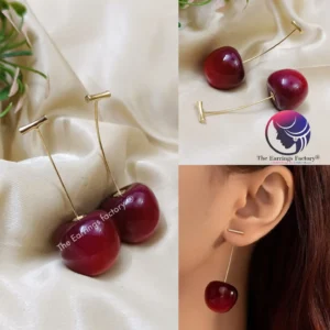 Trending Korean Cherry Drop Dangle Gold Earrings