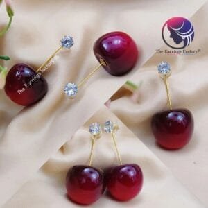 Korean Trending Cherry Drop Dangle Gold Earrings