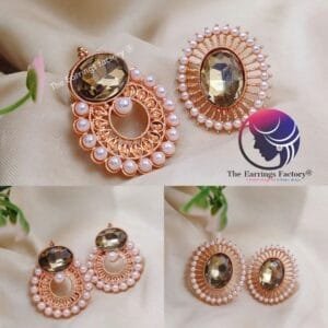 Fancy Crystal Stone Rose Gold Pearl studs