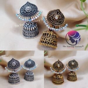 Classic Golden | Silver Stone Jhumka