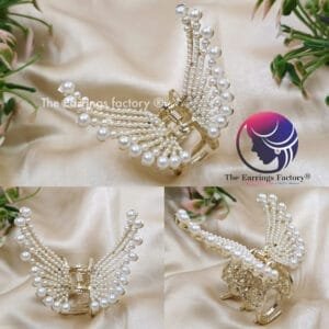 Metal Butterfly Golden Pearl Stone Hair clip