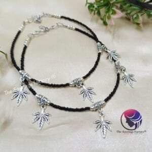 Trending Black Beads Floral Anklet