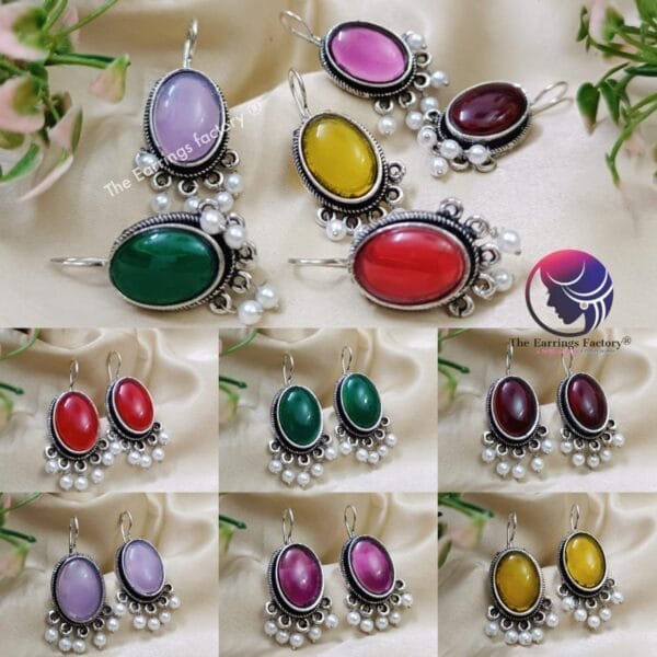 Trending Silver Stone Hook Earrings