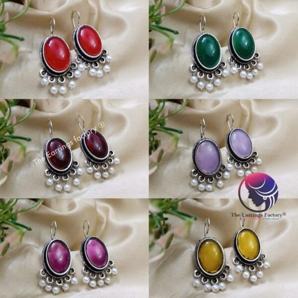 Trending Silver Stone Hook Earrings - Image 2