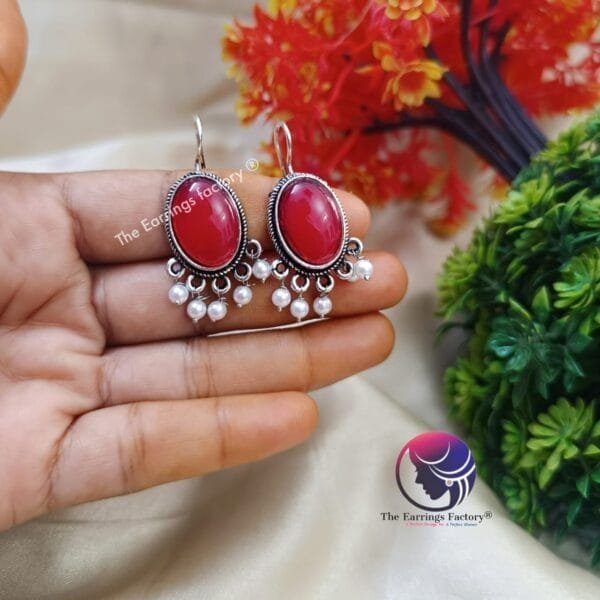 Trending Silver Stone Hook Earrings - Image 3
