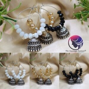 Trending Pearl Beads Silver Hoop Ring Jhumka
