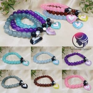 Colour Pearl Beaded Stretchable Heart Shape Bracelet
