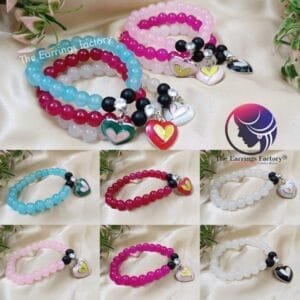 Colour Pearl Beaded Stretchable Heart Shape Bracelet