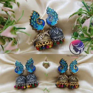 Traditional Golden | Silver Multi Beads Peacock Jhumka