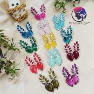 Fancy Colourful Leaf Stone Earrings