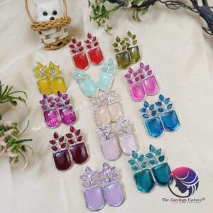 Fancy Colourful Leaf Stone Earrings