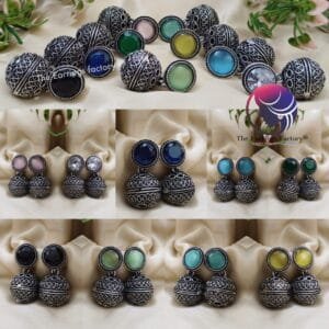 Trending Oxidized ball Drop Stone Earrings