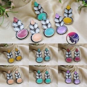Trending Silver Leaf Stone Studs Earrings