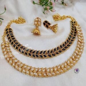 Trending Pearl / Black Stone Golden Neckset with earrings