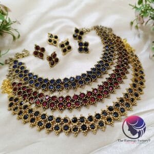 Fancy Golden Stone Neckset With Earrings