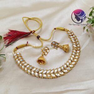 Fancy Golden White Stone Neckset With Earrings
