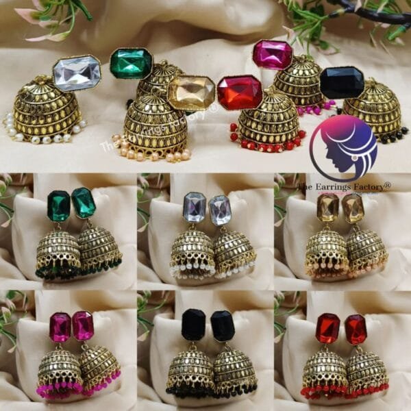 Fancy Golden Crystal Stone Jhumka