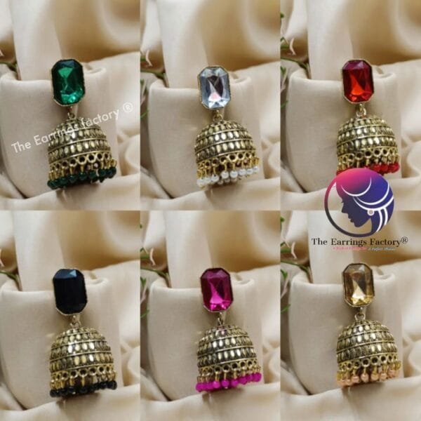 Fancy Golden Crystal Stone Jhumka - Image 2