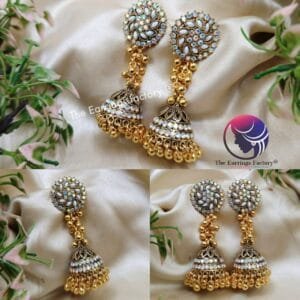 Traditional Blinking Stone Golden Long Jhumka