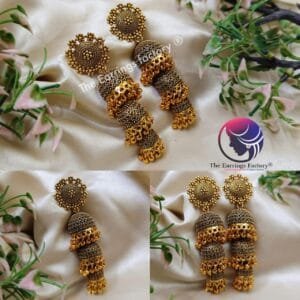 Traditional Golden Beads three Layer Golden Long Jhumka