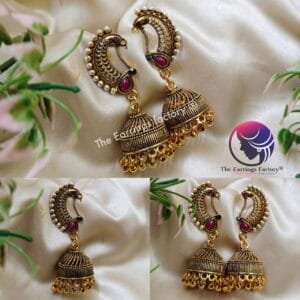 Traditional Peacock Golden Stone Jhumka
