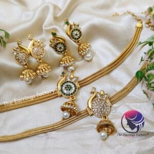 Traditional Antique Chocker Peacock Set With Jhumka