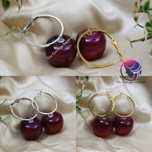 Korean Trending Cherry Drop Dangle Gold | Silver Hoop Earrings