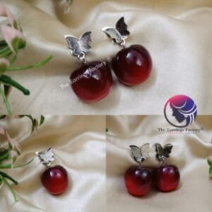 Korean Trending Cherry Drop Silver Butterfly Fancy Earrings