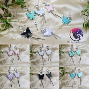 Western Silver Butterfly Stone Dangle Fancy Earrings