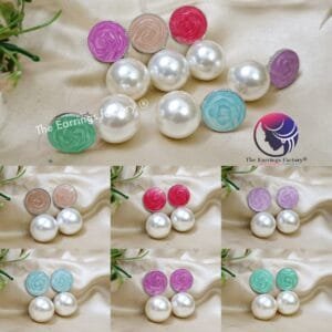 Western Silver Colourful Pearl Ball drop Fancy Earrings