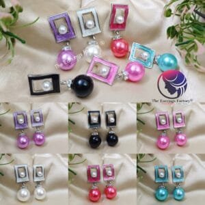 Western Silver Colourful Ball drop Fancy Earrings