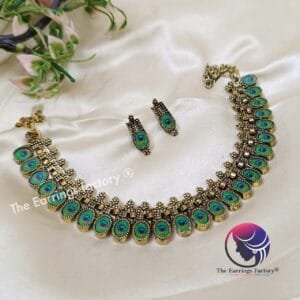 Trending Peacock Golden Neckset With Earrings