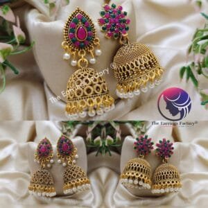 Traditional Multi Stone Golden Weightless Jhumka