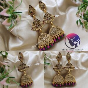 Traditional Multi Stone Golden Weightless Jhumka