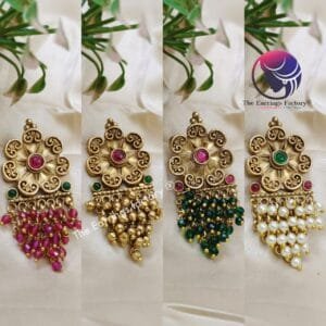 Traditional Antique Beads Drops Stone Studs Floral Earrings