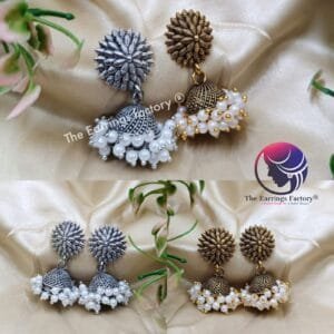 Classic Silver | Golden Pearl Beads Jhumka