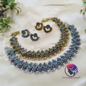 Trending Peacock Golden | Silver Neckset With Earrings