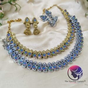 Trending Peacock Golden | Silver Neckset With Earrings