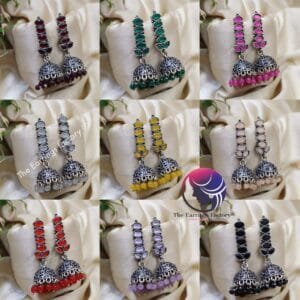 Traditional Oxidized colourful Beads Silver Stone Jhumka