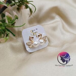 Daily Wear Golden Stone Swan Pearl Studs