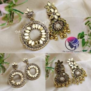 Traditional Golden Mirror Stone Earrings