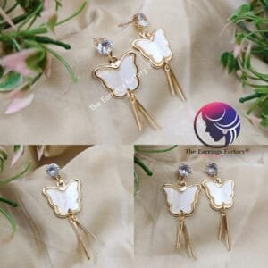 Western Golden Butterfly Stone Dangle Fancy Earrings