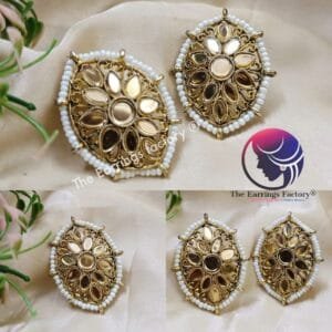 Classic Golden Mirror Stone Pearl Big Studs
