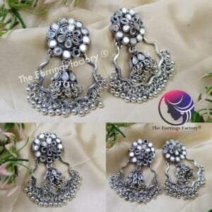 Party Wear Oxidized Mirror Stone Jhumka