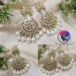 Party Wear Golden Floral Stone Earrings