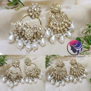 Party Wear Golden Floral Stone Earrings