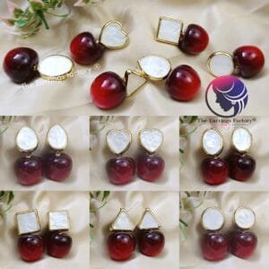 Premium Korean Cherry Drop Golden Earrings