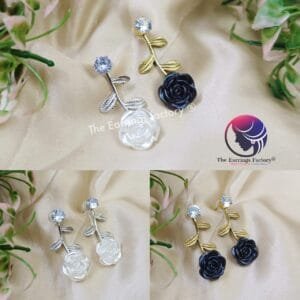 Western Silver | Golden Leaf Floral Stone earrings