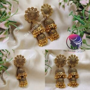 Traditional Golden Beads Two Layer Golden Jhumka