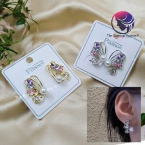 Korean Golden | Silver Butterfly Pearl Studs Earrings